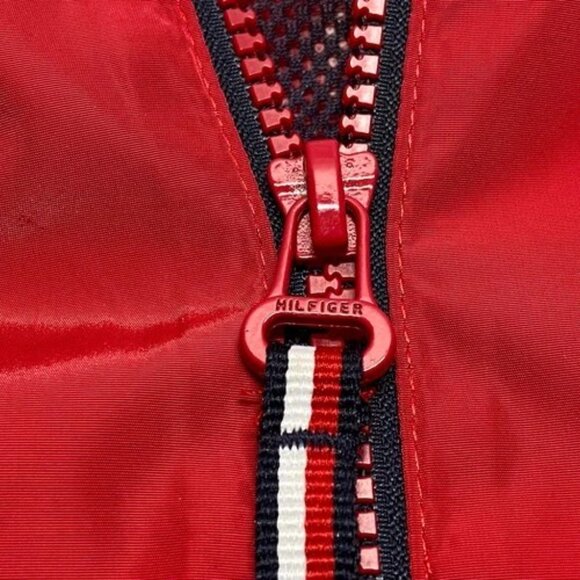 Tommy Hilfiger Jacket Women's XL Crimson Red Hooded Full Zip Windbreaker Coat EC - Picture 9 of 16